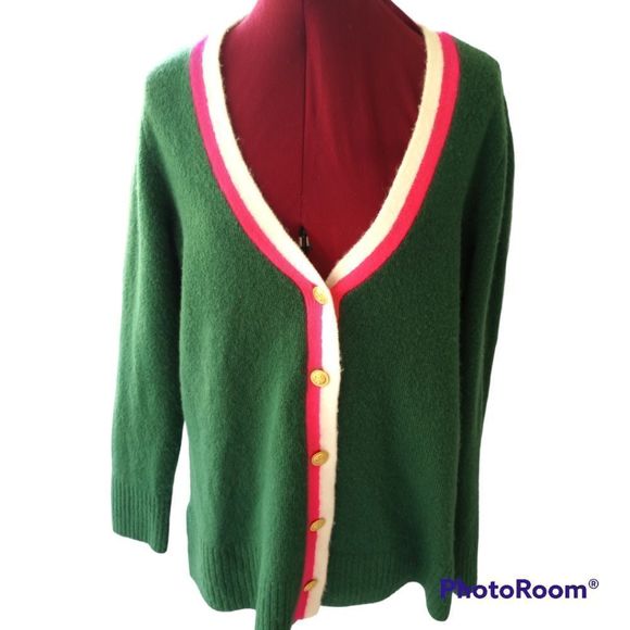 crown & ivy Sweaters - Crown & Ivy acrylic Kelly green sweater with hot pink trim & gold accent buttons